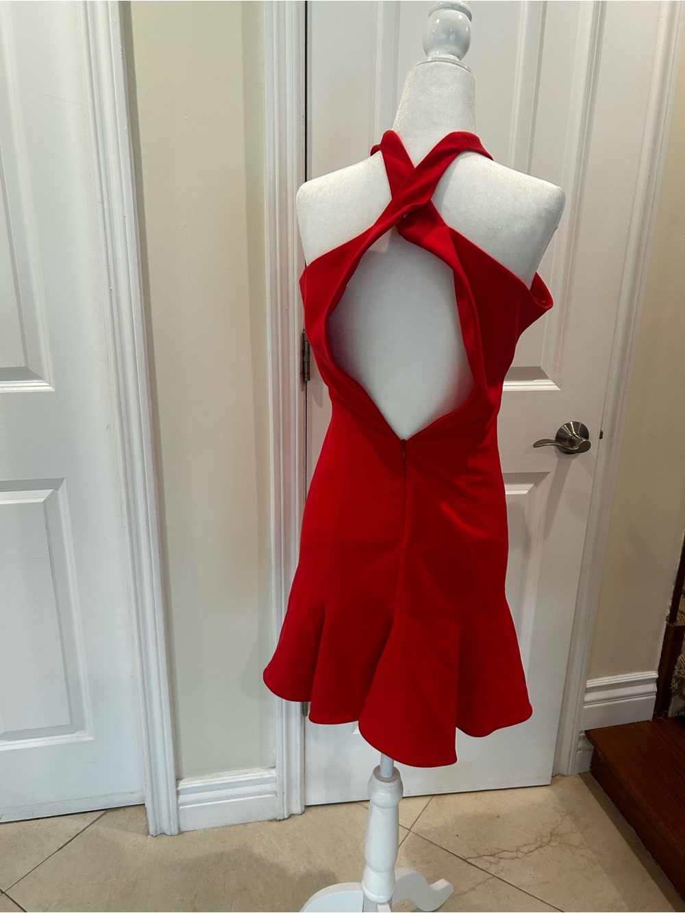 Likely Carolyn Bittersweet Coral Crisscross Halter Mini Dress Wedding guest - Picture 3 of 5